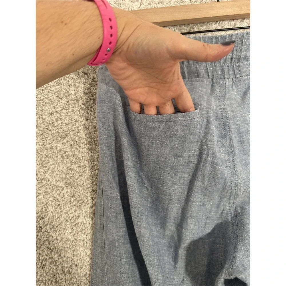 Athleta Cabo Wide Leg Pants Size 10 100% Flax Linen Light Blue Zip Pockets Vacay - Picture 4 of 10